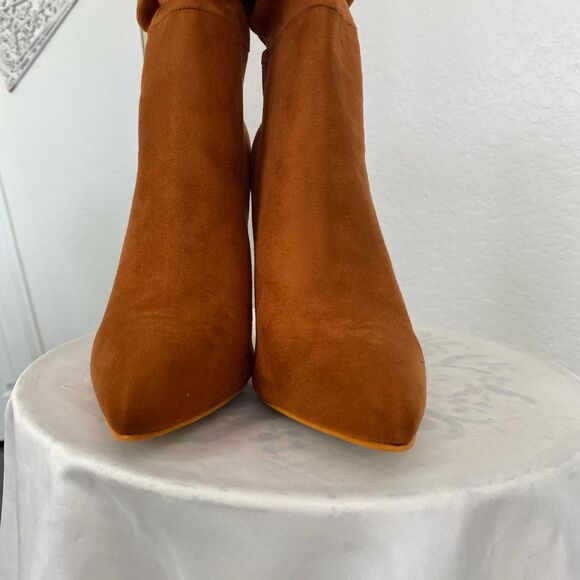 90s Style Slouchy Brown Faux Suede Stiletto High Heel Pointy Boots US 8.5  EU 39 - Picture 7 of 8